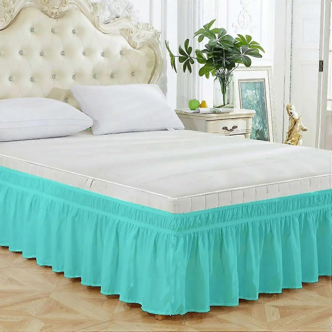 1PC Elastic Bed Skirt Soft Comfortable Wrap FadeResistant Bed Cover Bed Protector Light Blue Full 137x193cmx38cm