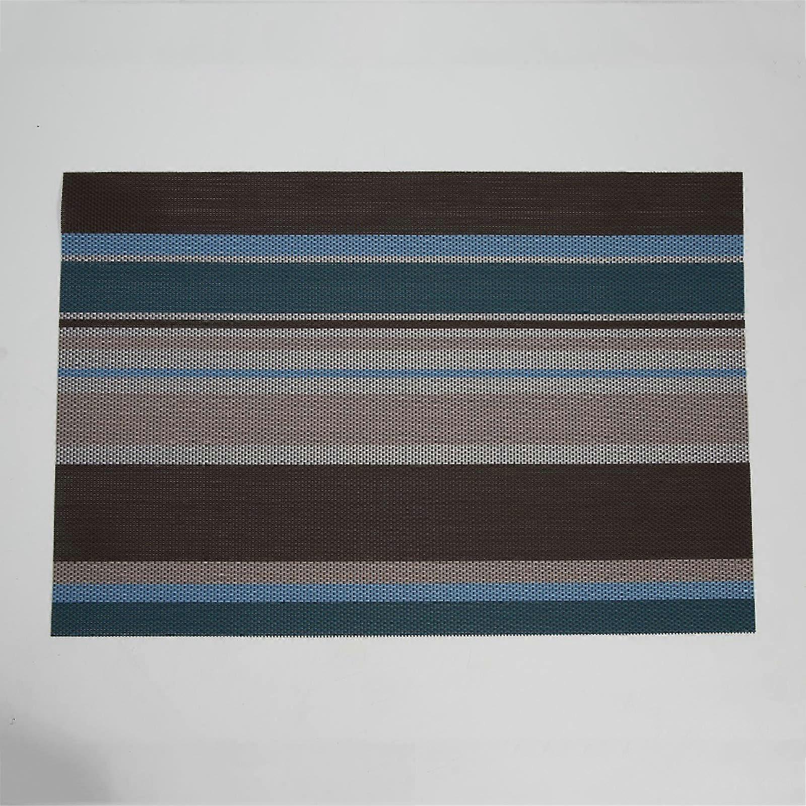 Washable Natural Square Place Mats Set of 4, 70% PVC 30% PET, Non-Slip Striped Table Coasters, Blue Brown 45x30 cm