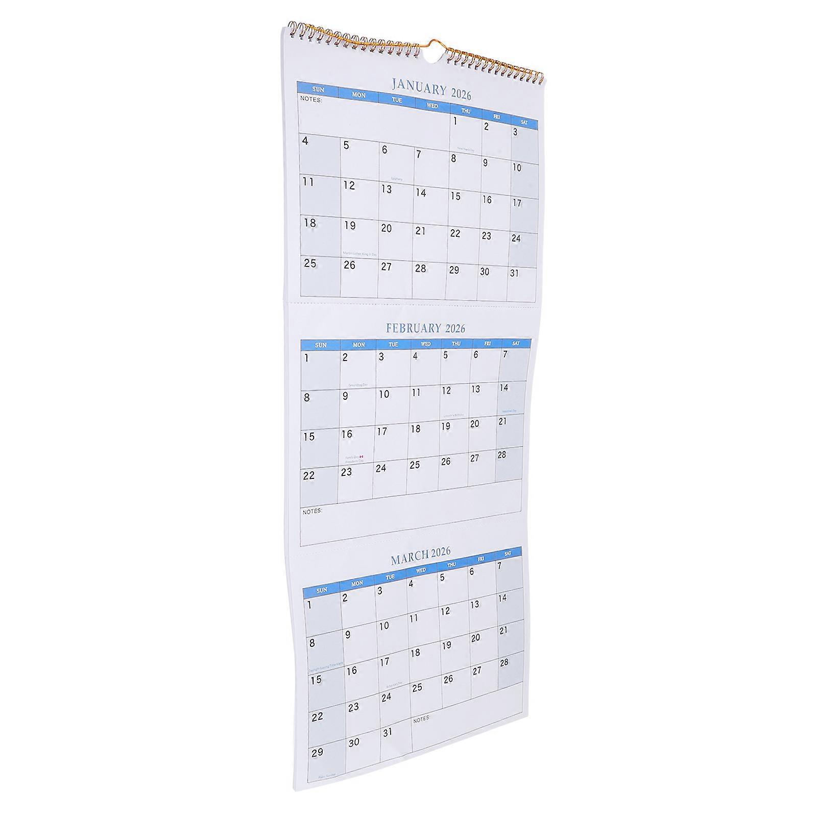 3 Month Wall Calendar Sky-Blue Paper with Ample Writing Space for Home