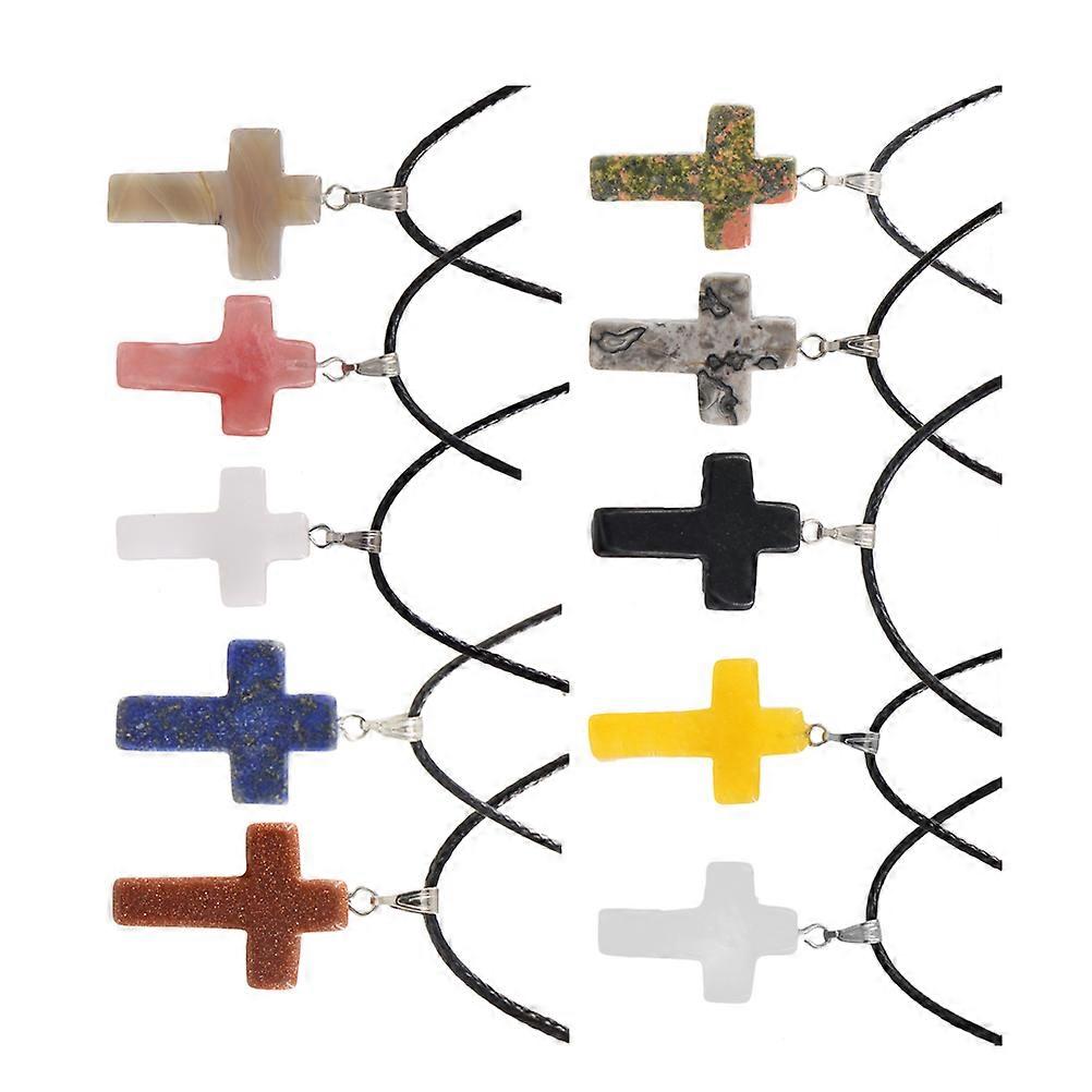 Cross Shape Stone and Alloy Pendant Set for Jewelry Making Crafts Assorted Color