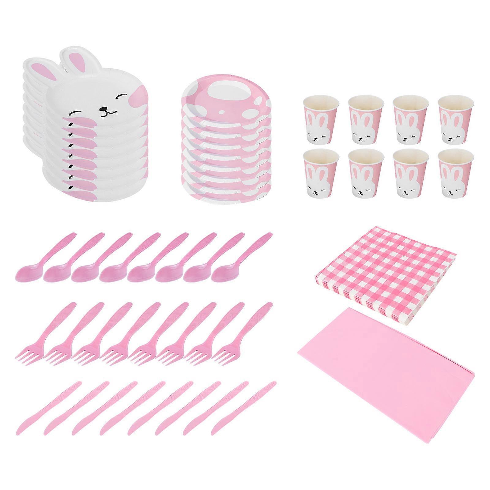 Paper Dinnerware Party Paper Cutlery Set Tableware Birthday Party Pink Medium Size 1Set