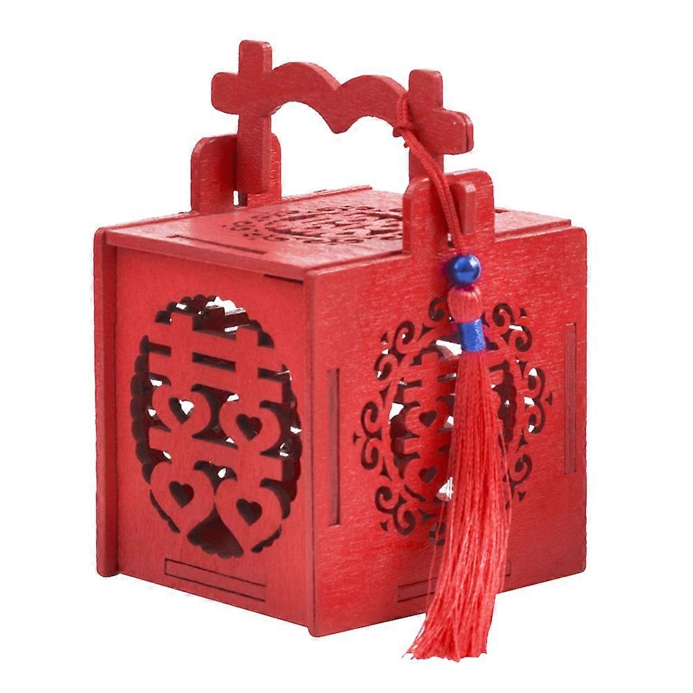 Chinese Style Wedding Candy Box with Tassel Decorations Made of Durable Synthetic Material in Red Color Great for Holding Candy L Size