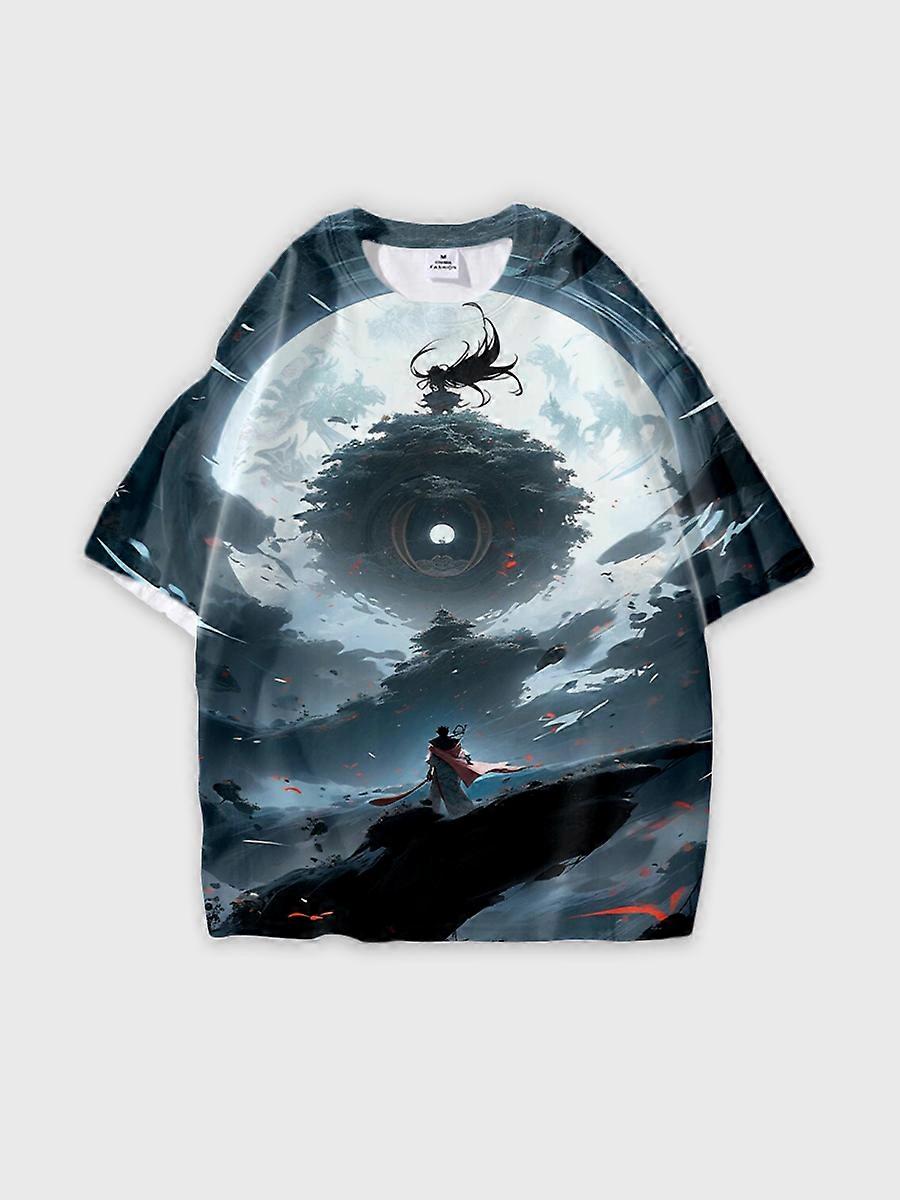 T-shirt round neck Pattern loose short sleeve B1166