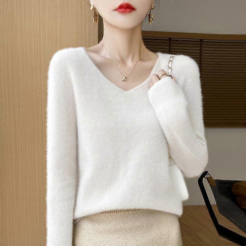 Wool Sweater V-neck Soft Knit Tops Outer Wear Bottoming Shirts for Women