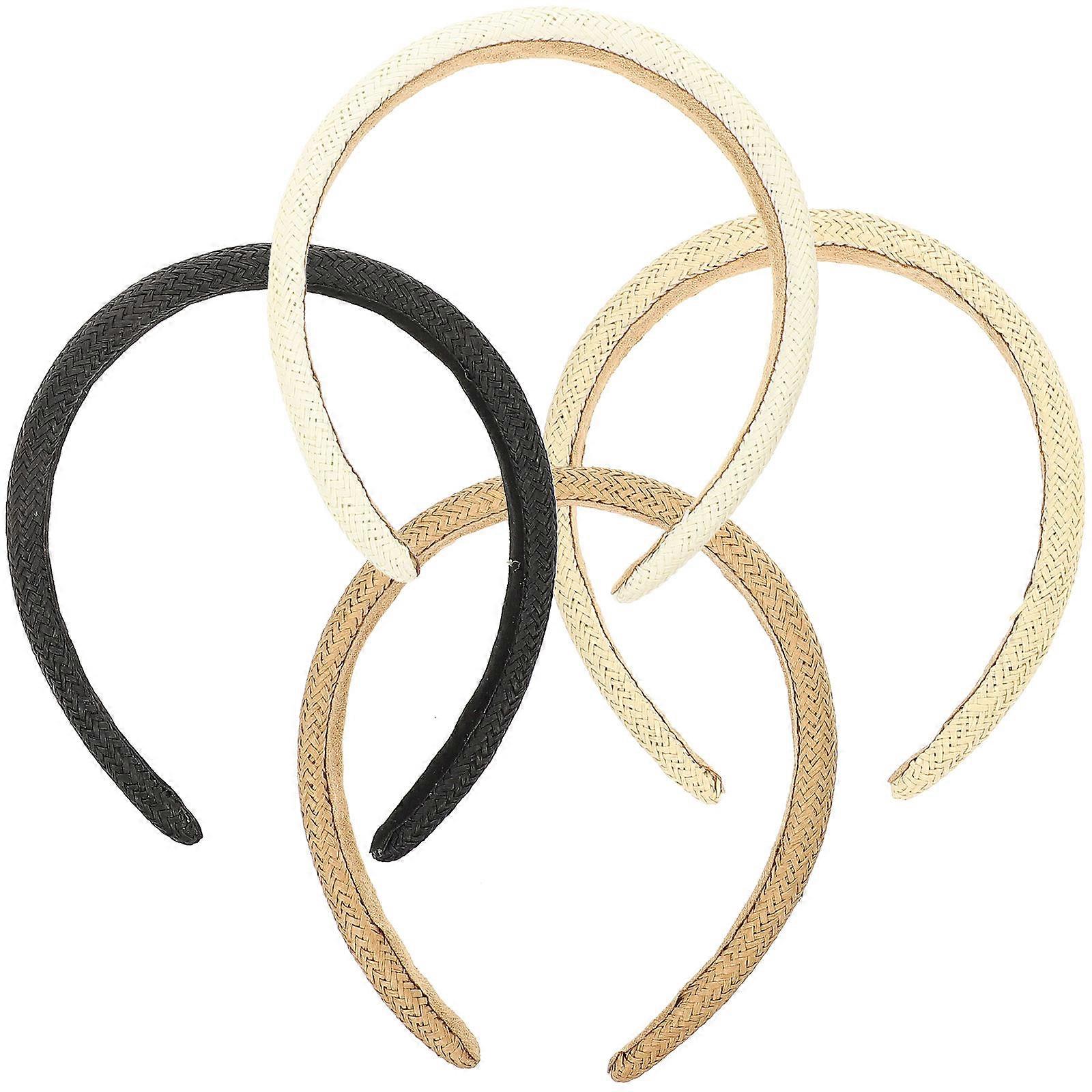 4pcs Handmade Woven Hairbands for Women – Stylish Headbands in Black, Beige, White, Brown – Versatile Accessory for Daily Wear, Parties, and Makeup