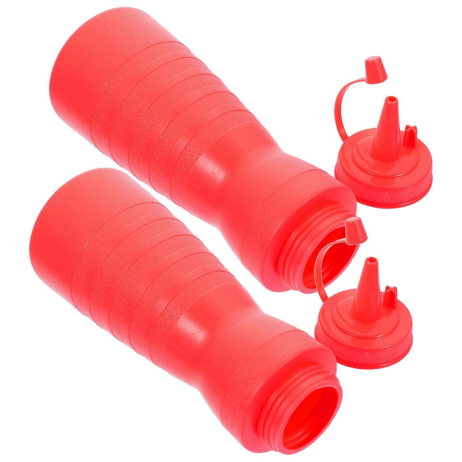 Red Condiment Squeeze Bottle with Supple Body Easy to Control Home 2 pcs
