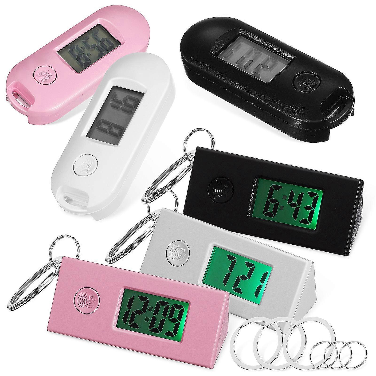 6 Pcs Digital Keychain Watches with LED Screen for Student Nurse Study Exam Work Portable Mini Clip