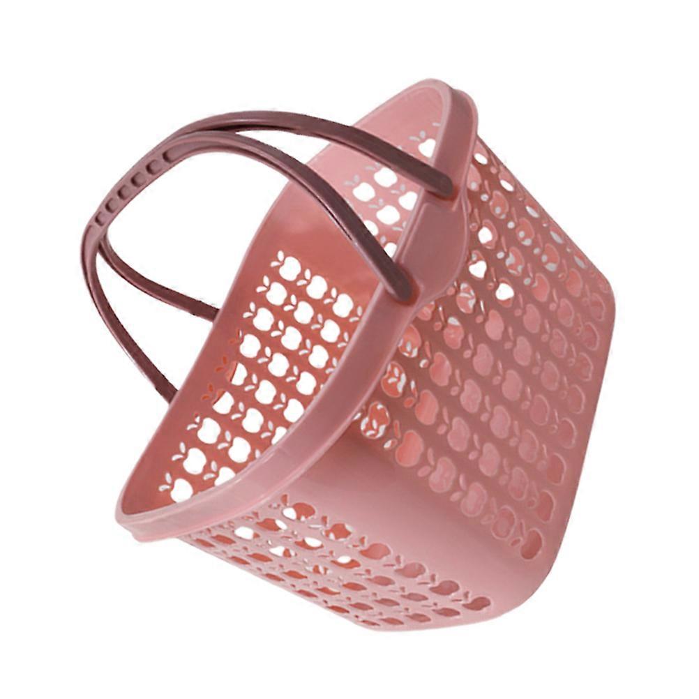 Pink Plastic Shopping Basket for Home Use with Ergonomic Handle 13.8 x 9.4 x 7.9 Inches