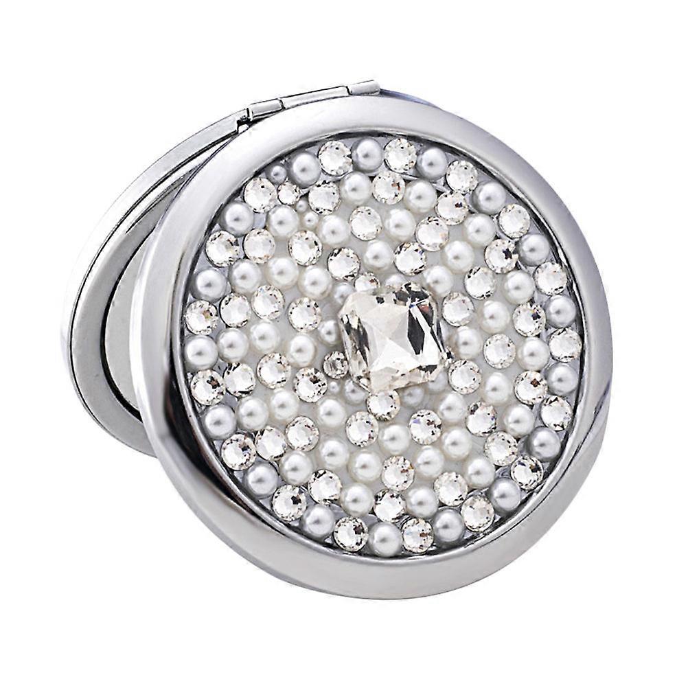 Folding Makeup Mirror Double Sided Compact Design 7x7cm Silver Metal Portable 1Pcs