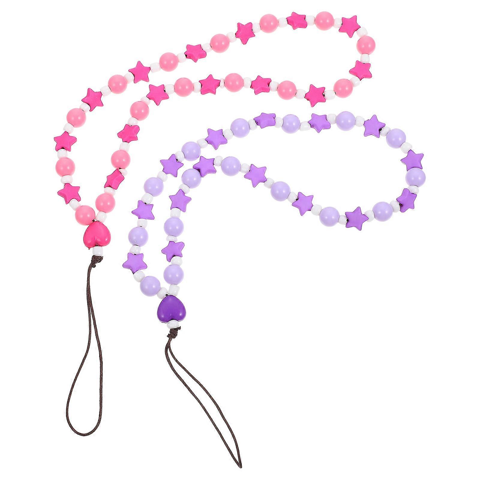 Beaded Cell Phone Lanyard For Cameras Daily Use Assorted Color Anti-Lost 2Pcs