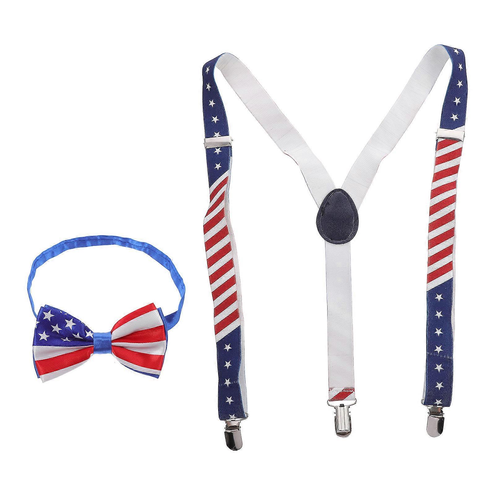 National Flag Design Suspender and Bowtie Set for Adults Wearing Made of Polyester and Zinc Alloy Assorted Color