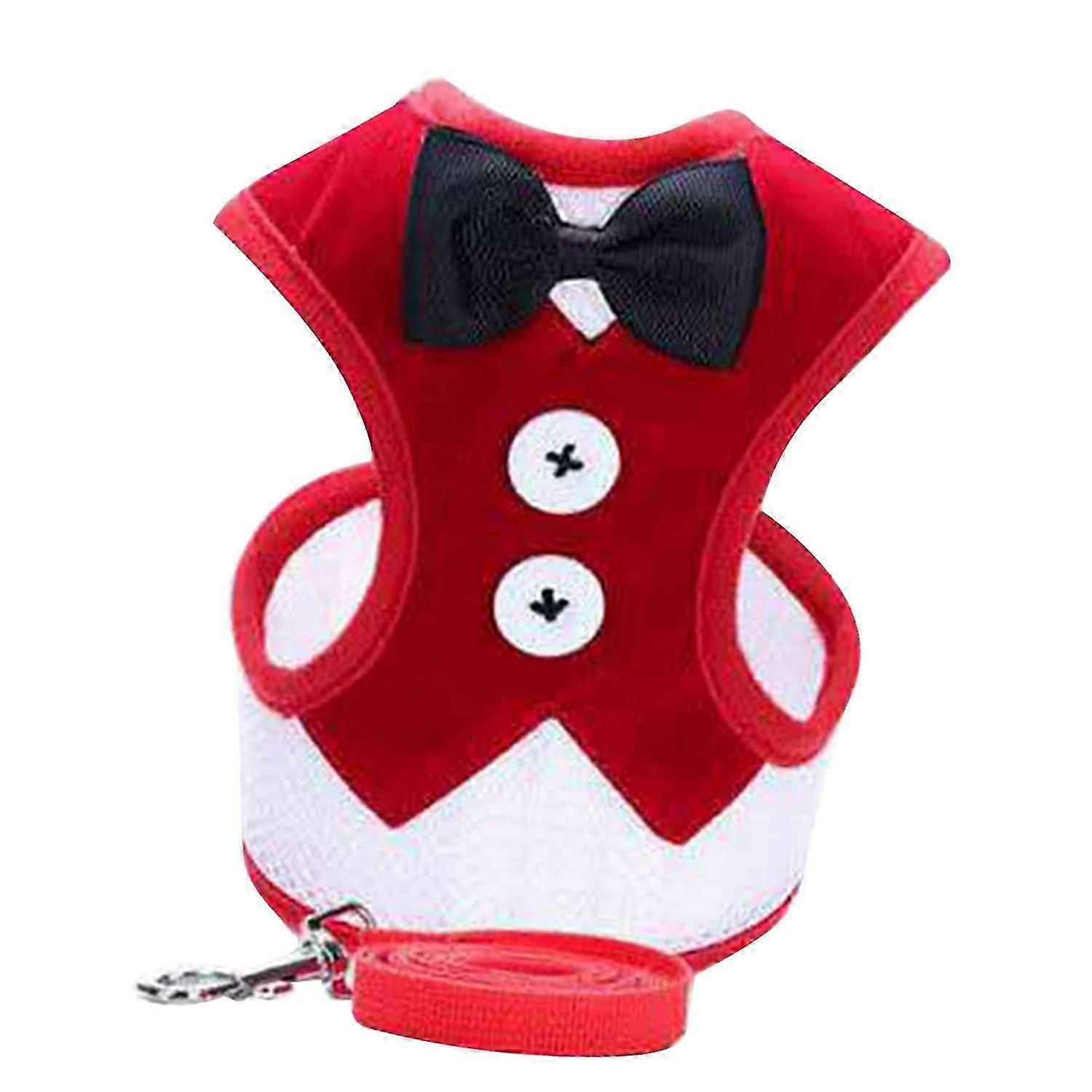 Dog Harness Leash Bow Tie Breathable Comfortable Durable Dog Harness and Leash Set for Walking Red L