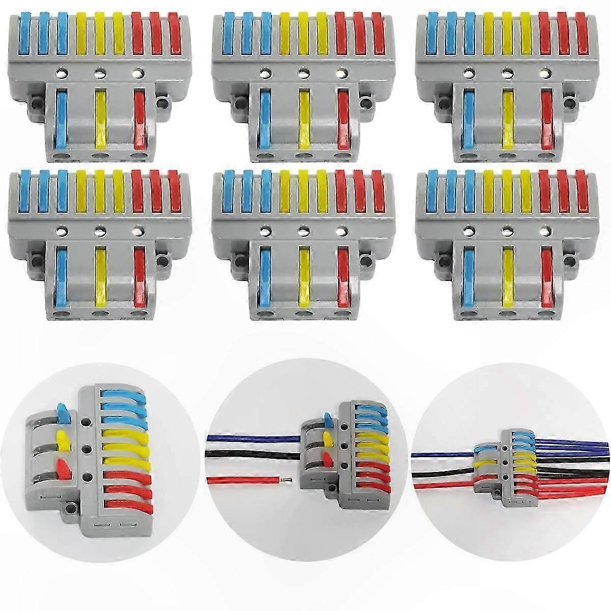 6-Piece Electrical Connector Set with Lever, Compact 3-in-9-out Terminal for Easy Wire Connections