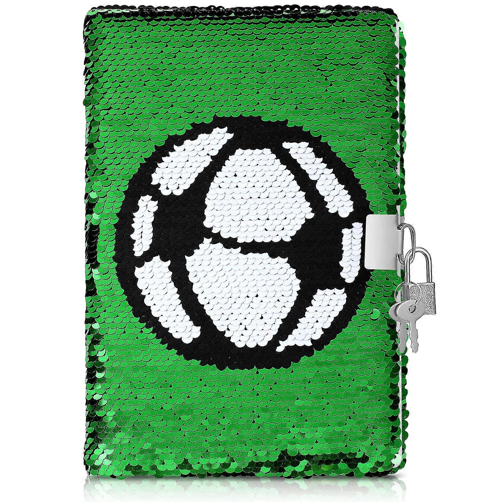 Sequin Notebook with Lock Reversible Cover for Writing Privacy Green Color 6 x 8.5 inches