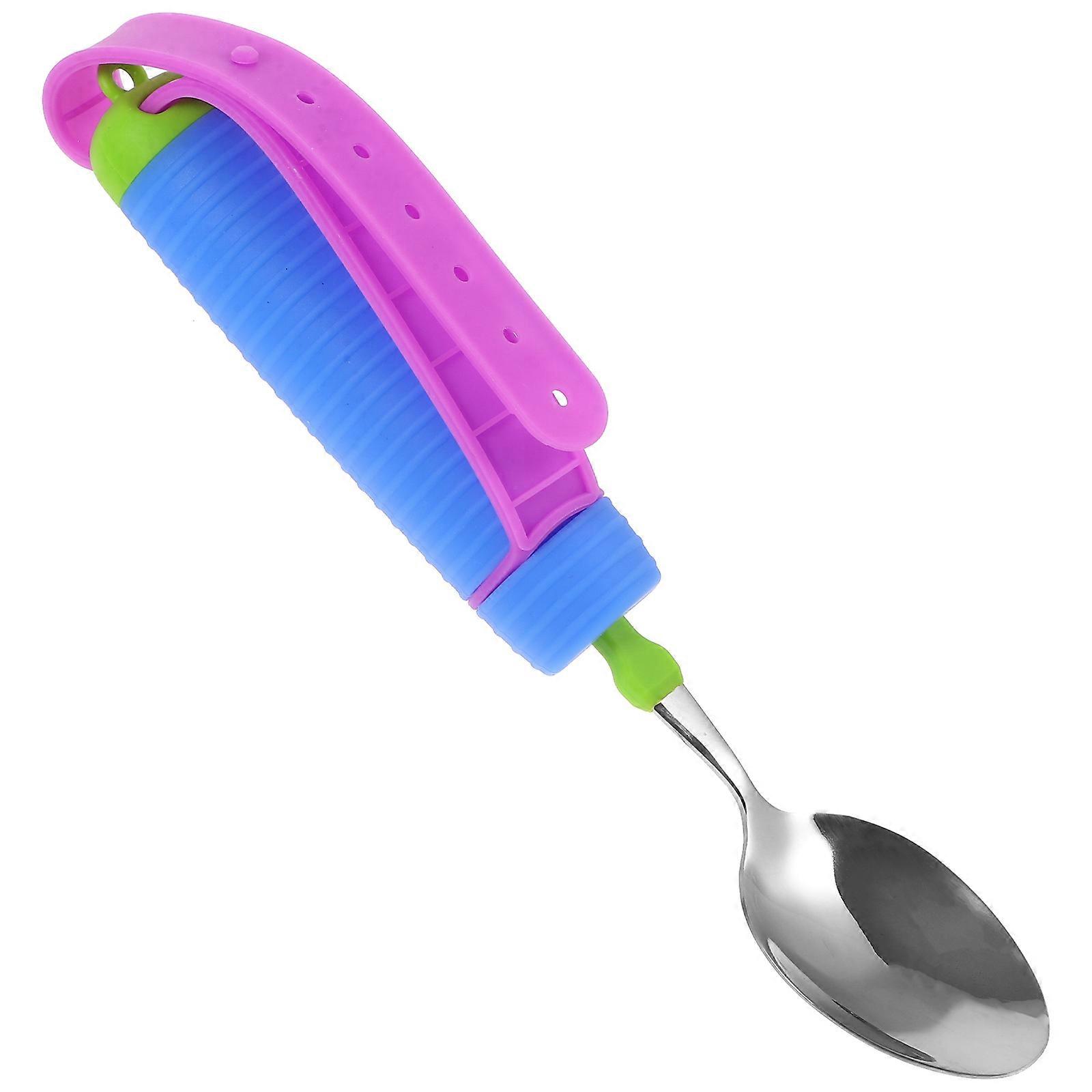Elderly Adaptive Eating Utensils Adaptive Spoon Tremble Proof Portable Design Sky-blue Anti-skid 1Pcs