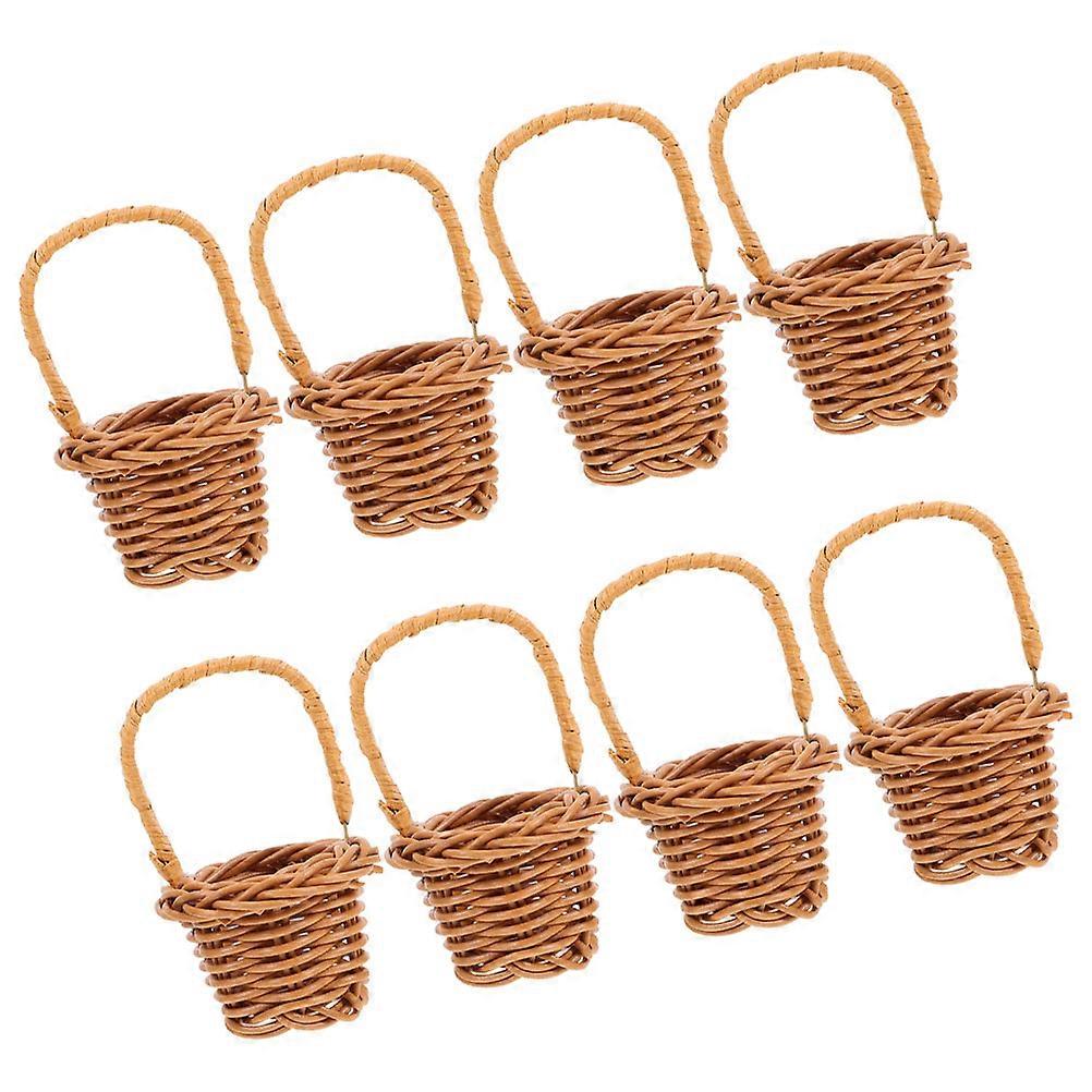 Tiny Baskets 8Pcs Orange PP Miniatures with Handle for Decoration and Kids Basket Needs