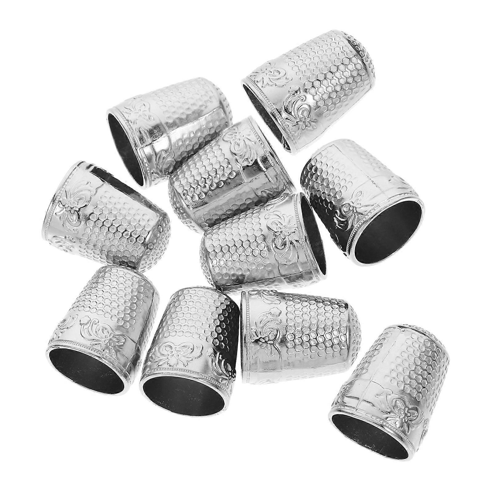 Sewing Thimble Rings 10Pcs Durable Iron For Quilting And Embroidery Finger Protection In Silver