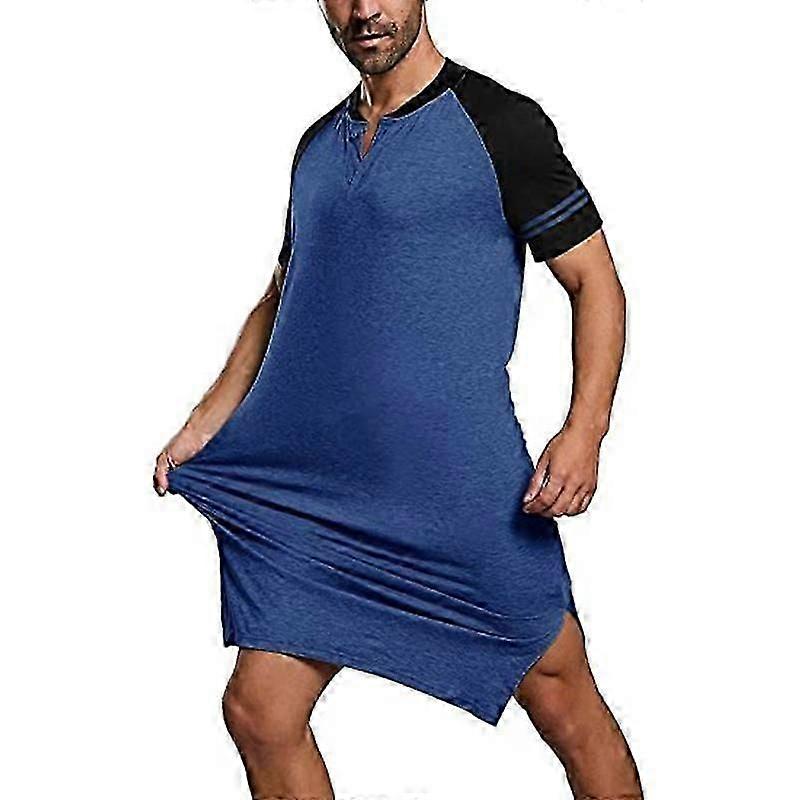 Mens Nightshirt New Nightgown Sleepwear Short Sleeve Men Comfort Nightwear Cotton Tops Oversized