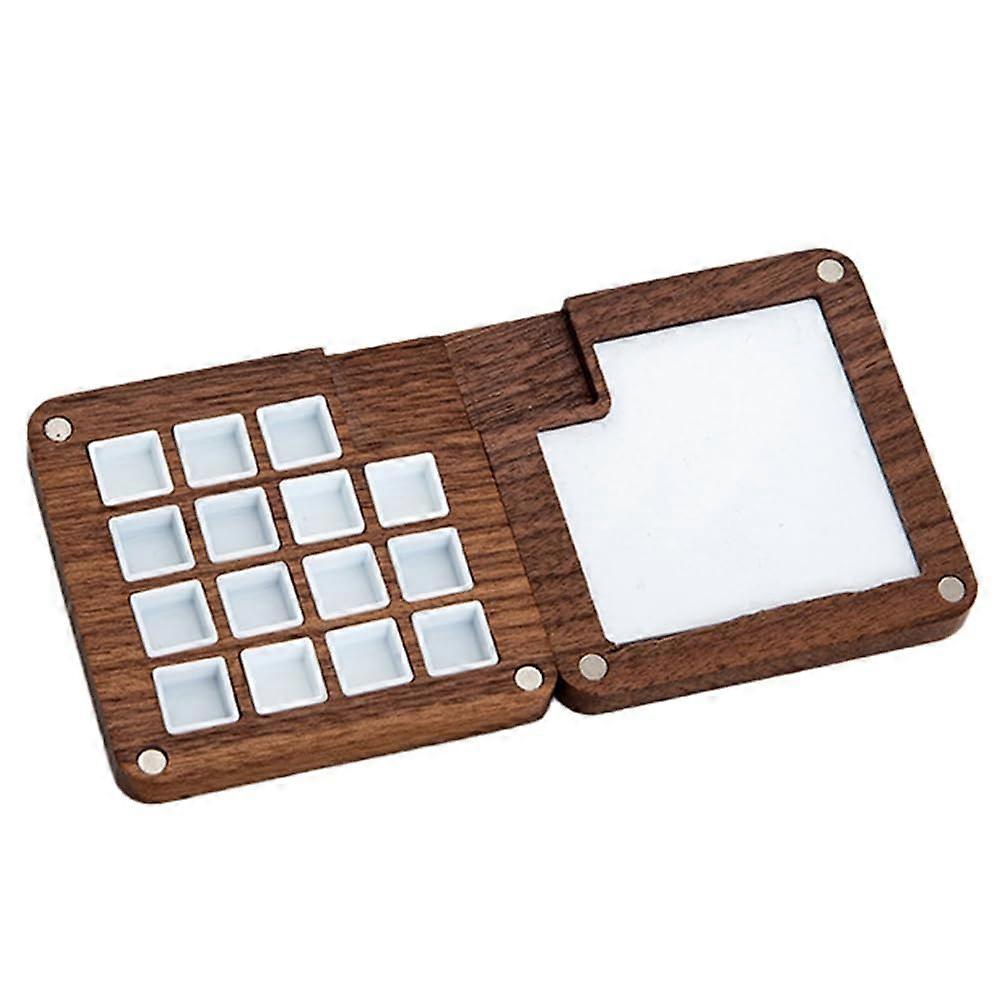 Portable Sketch Palette With 15 Wells Walnut Wood Travel Case For Watercolor Painting