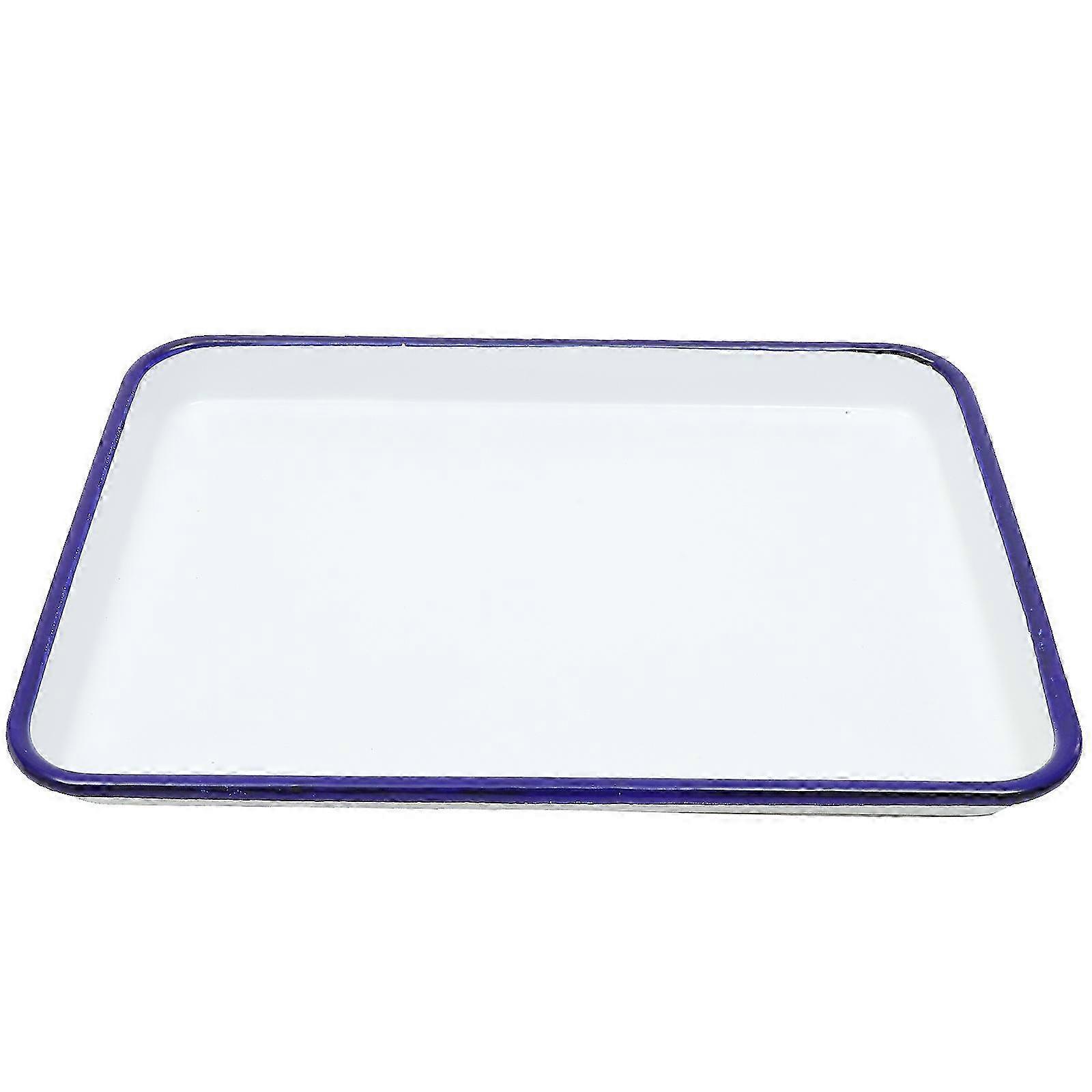 Enamel Bake Pan Enamel Baking Roasting Pan Tray Rectangular Serving Dish Pie Baking Pan26.00X18.00X2.50CMWhite SZRH A-V