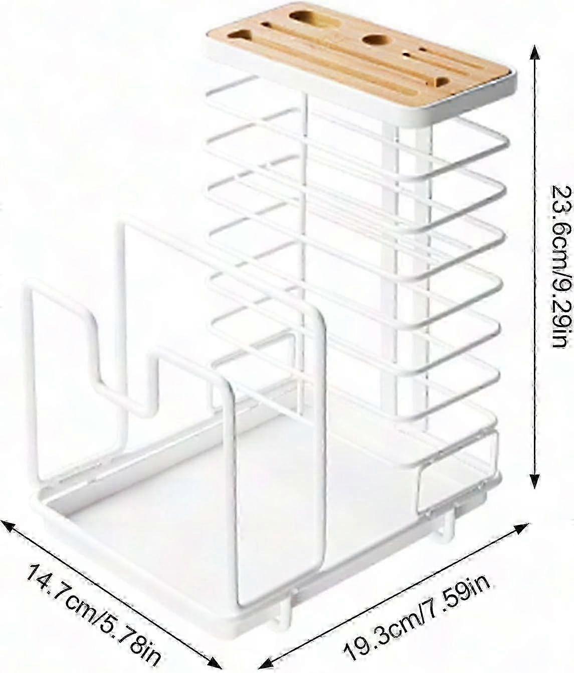 Multifunctional Kitchen Countertop Organizer - Pot Lid Holder with Draining Tray - Non-Slip Cutting Board Stand - Durable Storage Solution