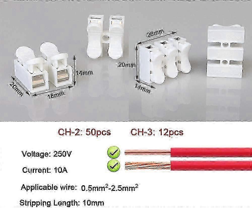 62pcs Spring Connector Set,Self-Locking Quick Terminal,Press Type Quick Wire Connector(CH2 / CH3)