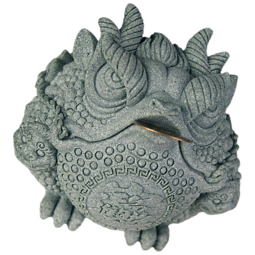 Money Symbol Frog Shape Desk Accessory Living Space Decoration Dark Grey Qing Sha Stone Decorative Ornament 1Pcs
