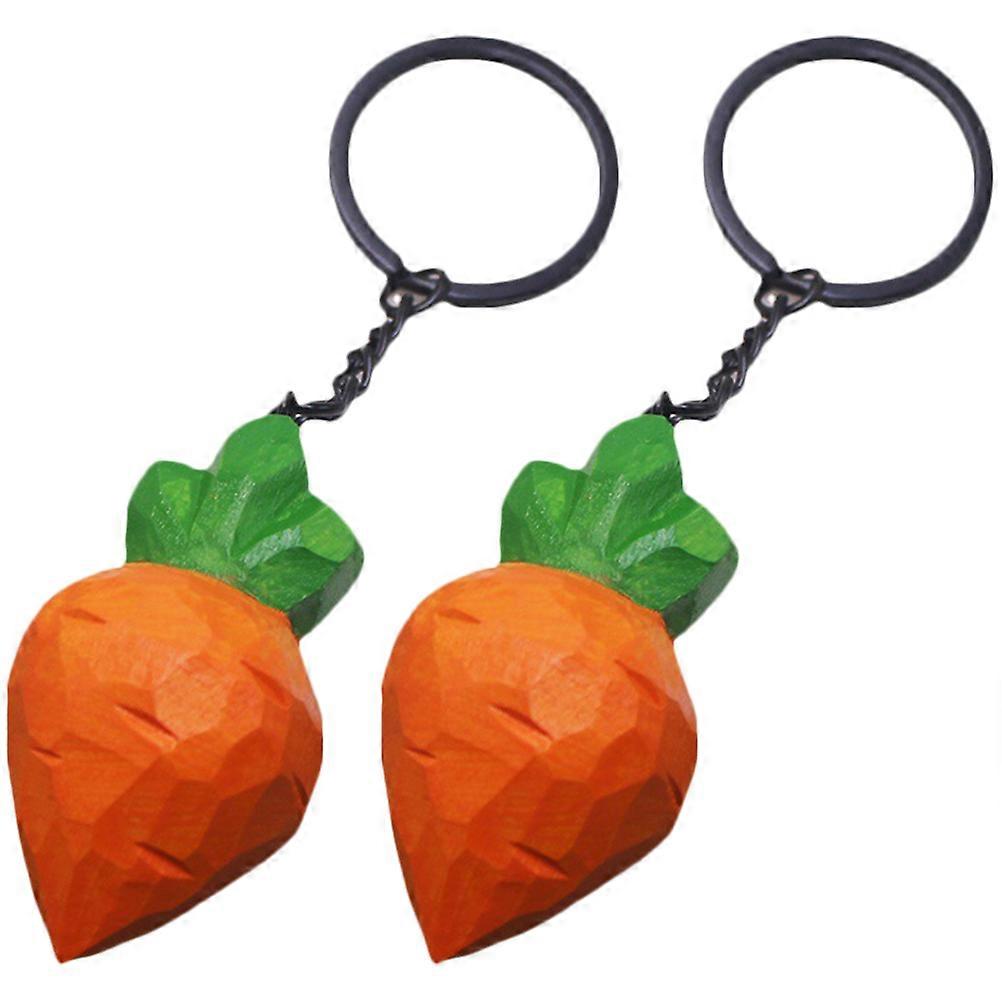 Wooden Carrot Shaped Keychain Charm for Decor with Excellent Texture and Fine Workmanship 2pcs