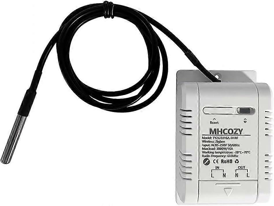 2025 Neuestes Modell Zigbee Temperatursensor Controller mit wasserdichter Sonde, Tuya App Remote 16A Smart Switch (Tuya Zigbee Hub erforderlich) WH