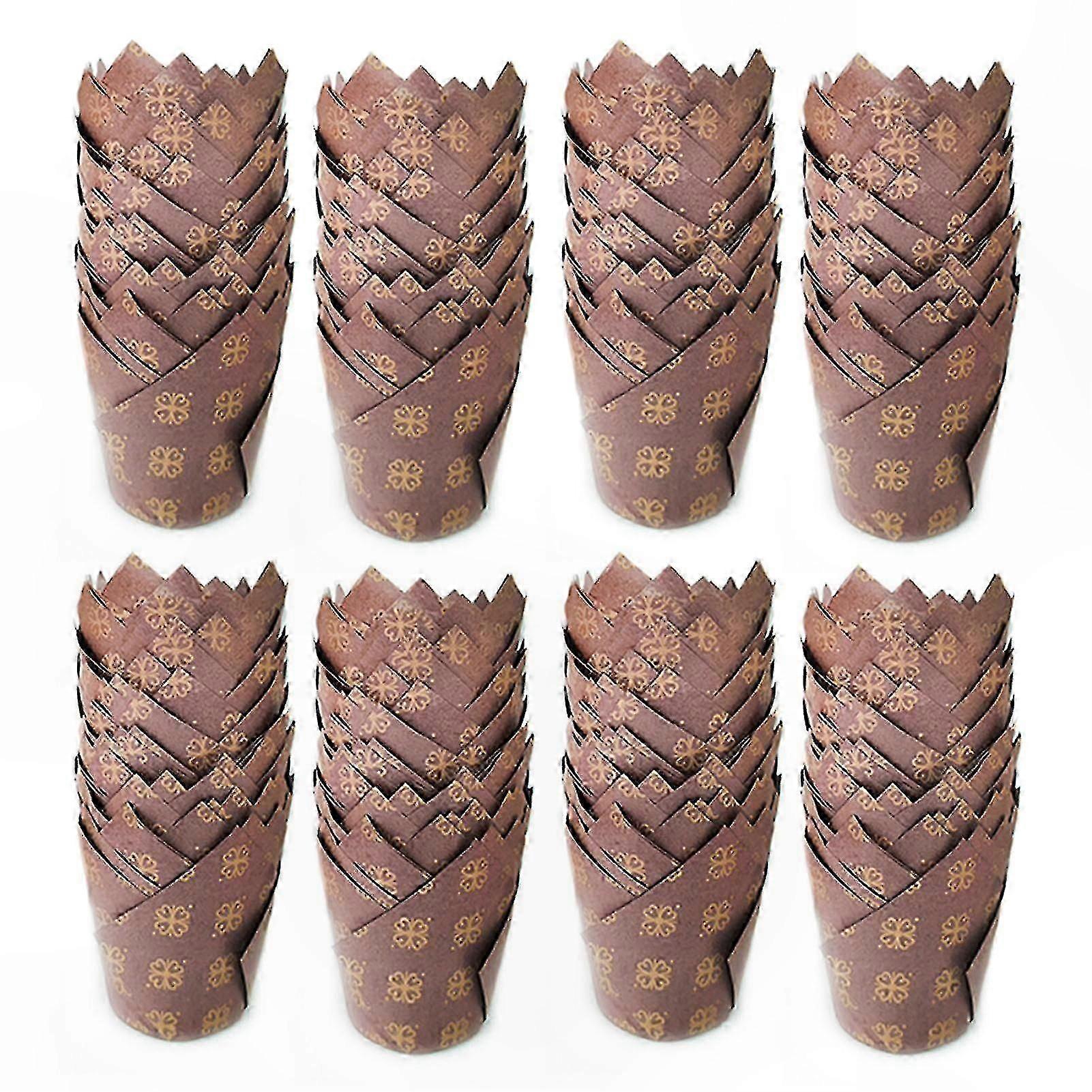 200 Pieces Eucalyptus Pattern Cake Cups, Heat-Resistant Tulip Design Green Cupcake Liners for Baking