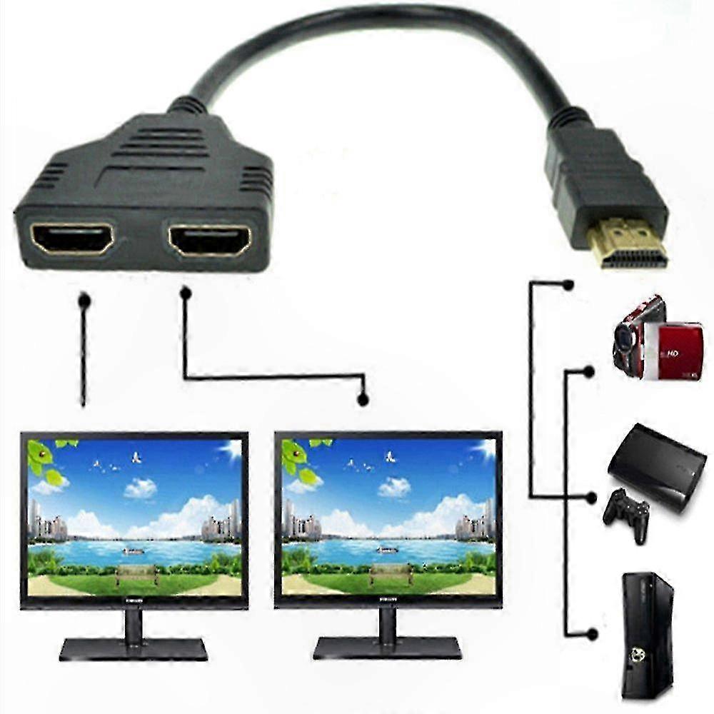 HDMI Splitter 1x2 Adapter - Dual Female Ports for Two Displays Setup