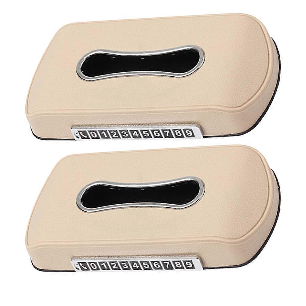 Automobile Tissue Holder 2Pack For Car Accessories Beige Color Rectangular Design Tissue Storage Easy Access