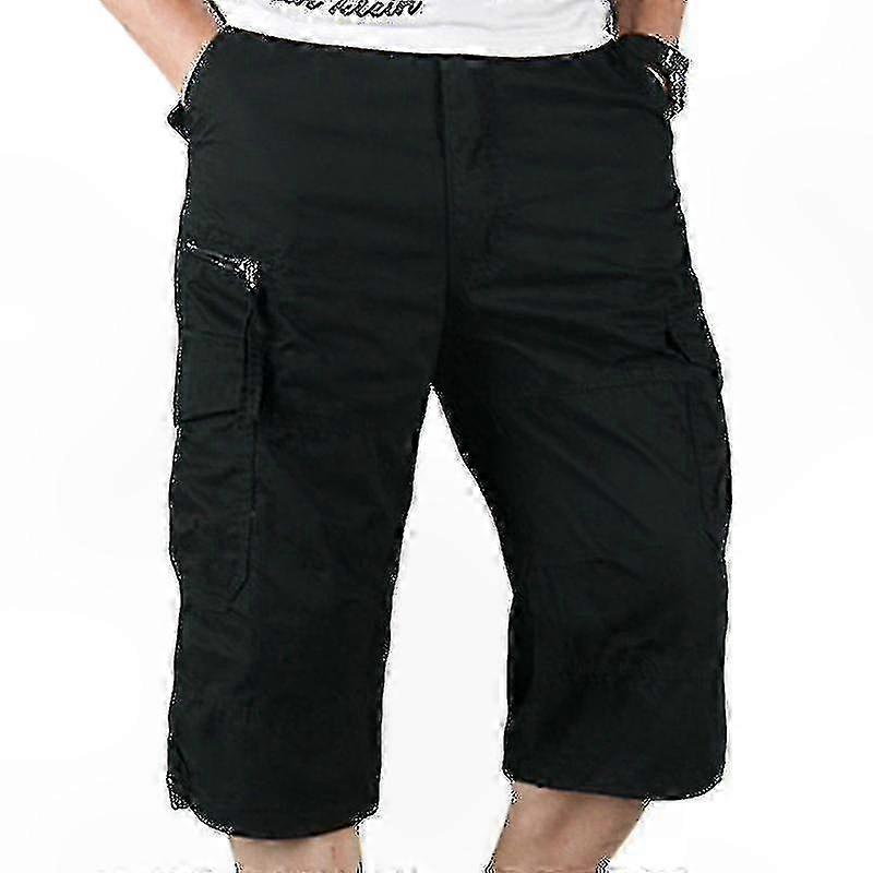 Men's Three-Quarter Cargo Pants with Elastic Waist and Multiple Pockets Stylish Utility Shorts for Outdoor Activities