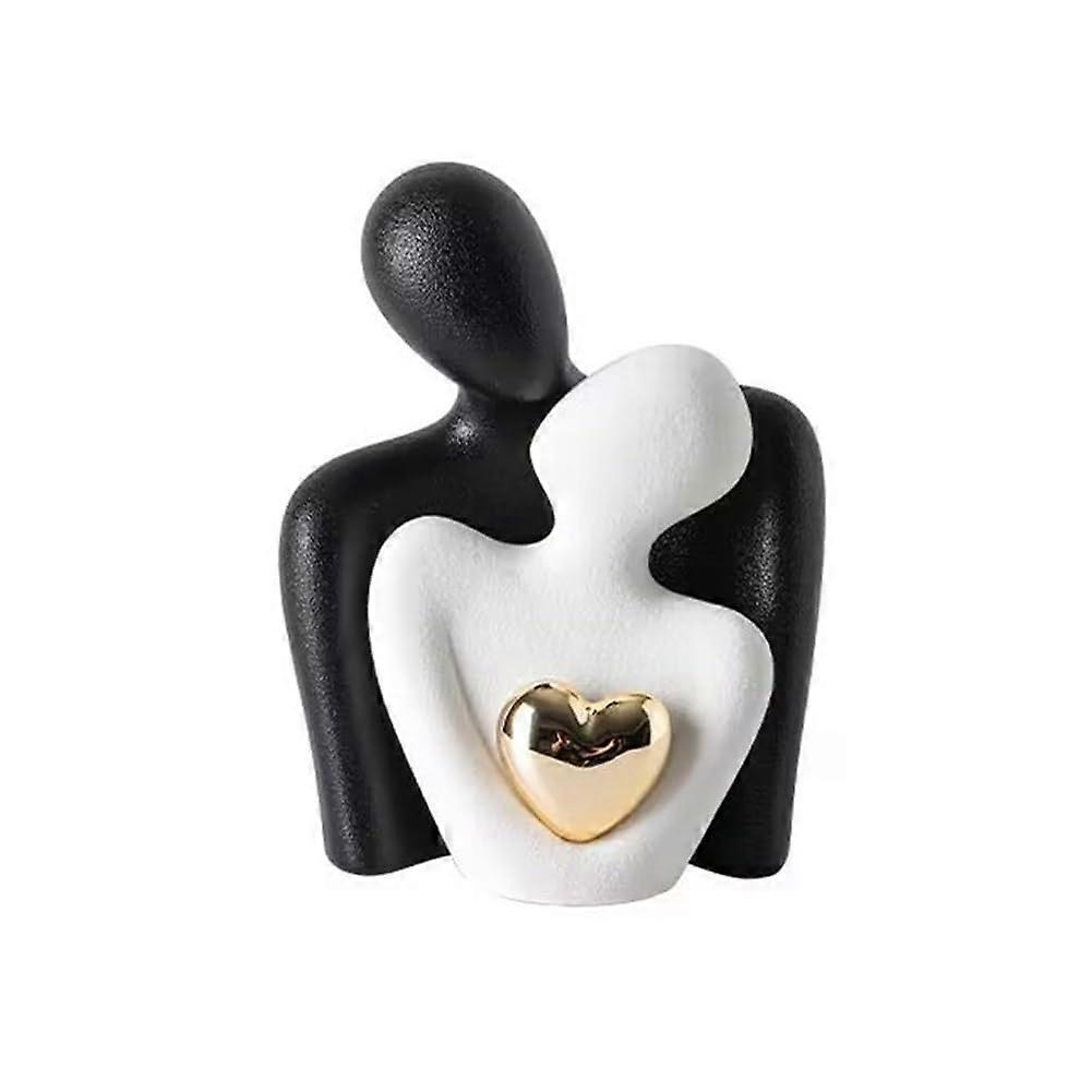 Heart-Shaped Abstract Ceramic Decoration For Hallway And Wine Cabinets, Couple Hug Art Sculpture, Small Size S