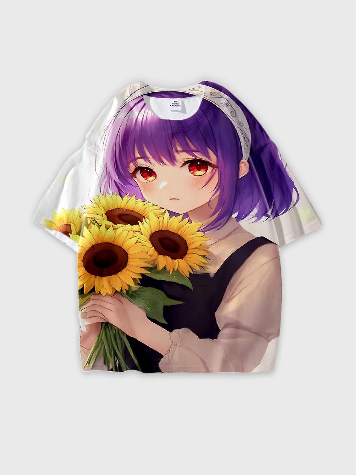 T-Shirt Round Neck, Loose Short Sleeve Pattern Graphic Tee, Unisex Summer Casual Top W1932