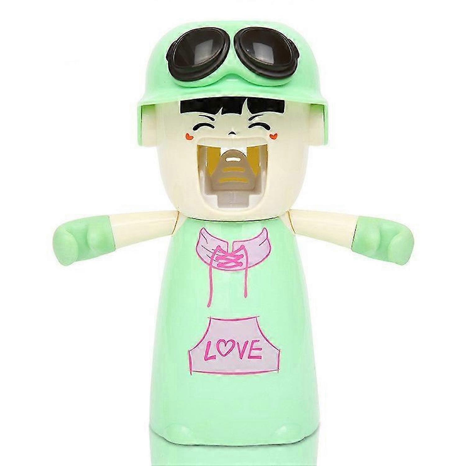 Wall Mounted Children's Toothpaste Dispenser with Cup (Girls Version,green)