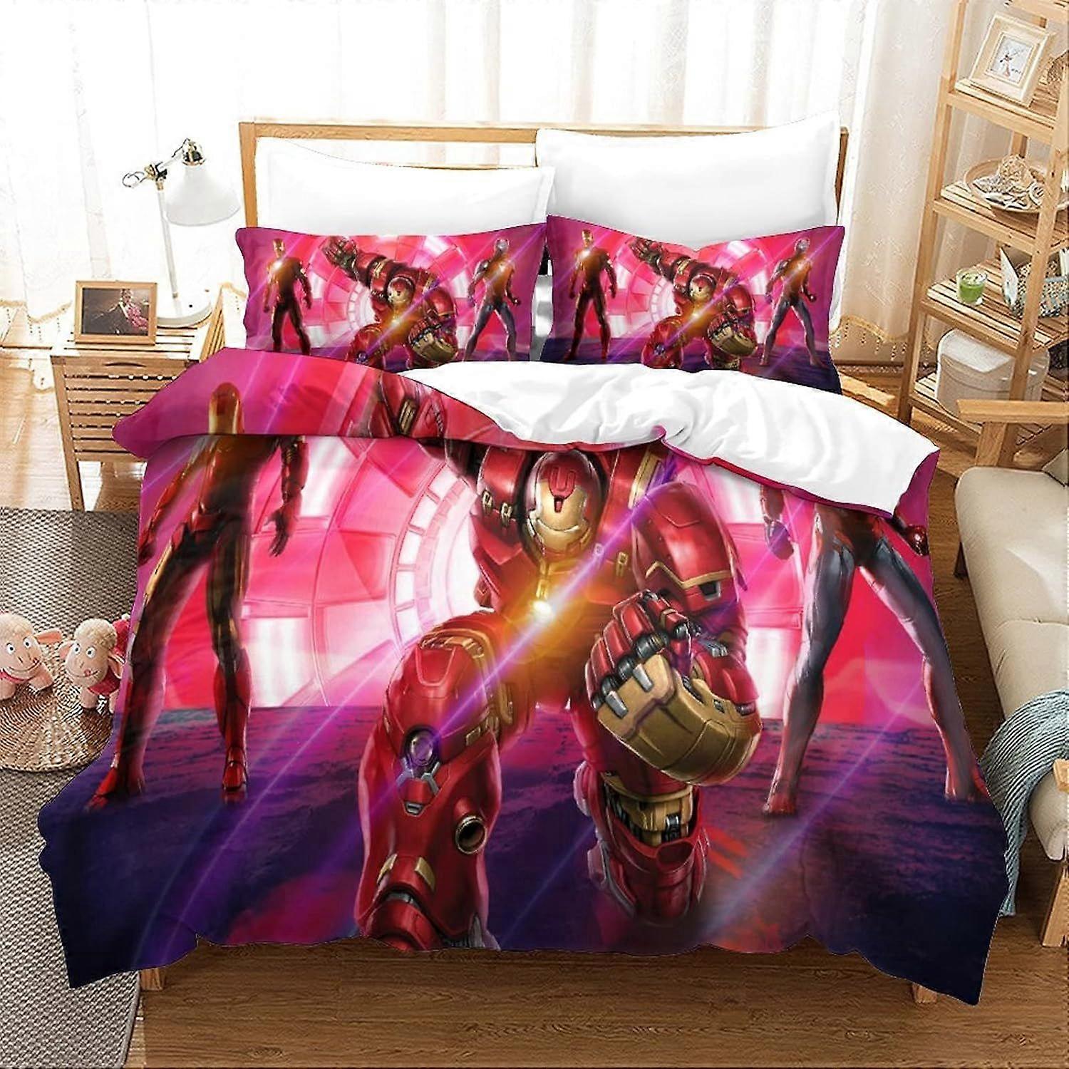 Bedding Double Bed Set Iron Man Printed Double Size Bedding Sets Super Soft Microfiber Duvet Covers with Zipper with Pillowcases Hypoallergenic 140x20