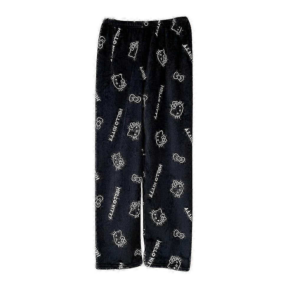 السيدات نسائي مرحبا كيتي بيجامة الكرتون الفانيلا عارضة مريح ناعم الصوف السراويل المنزلية الشتاء بنطلون دافئ K