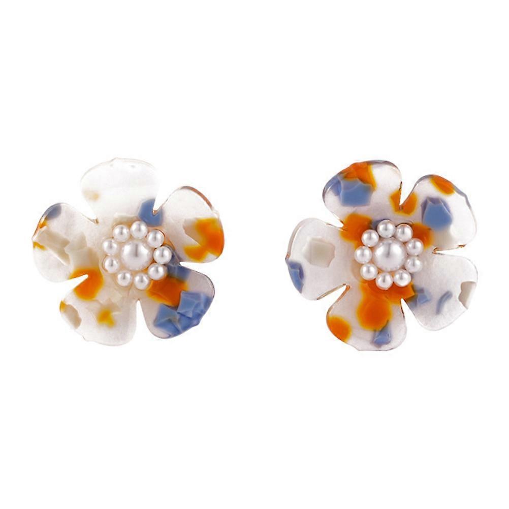 Flower Dangle Earrings 1 Pair Of Resin Earrings With Pearls For Holiday 2.7X2.7X0.5Cm Suitable For Daughters And Sisters