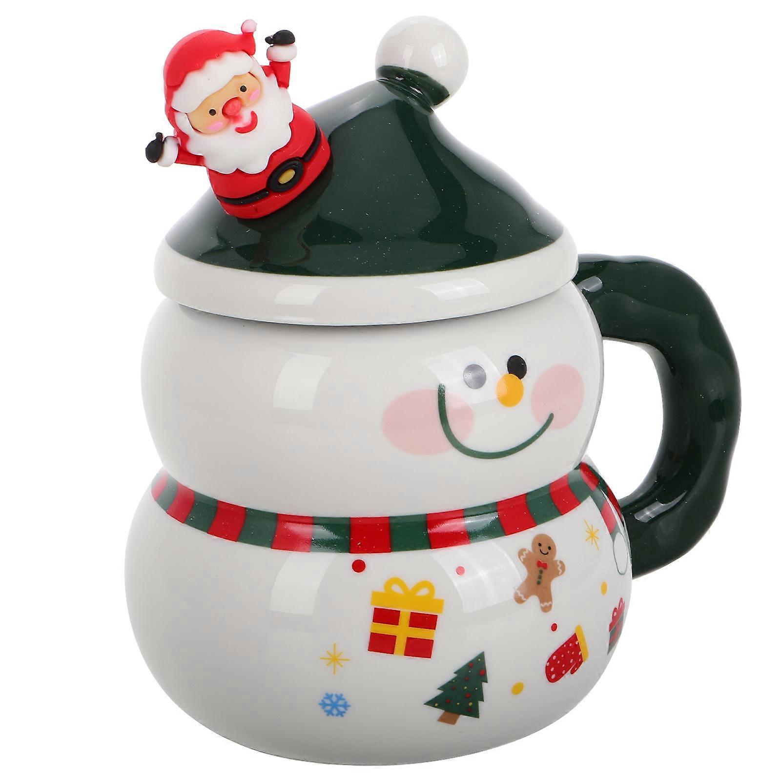 Cute Holiday Mug Porcelain Snowman Coffee Mug with Spoon 3Pcs Set
