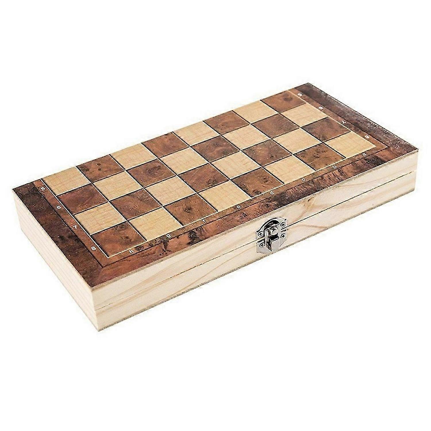 Wooden Foldable 3 in 1 Chess Backgammon Wooden Board Folding 44x44cm