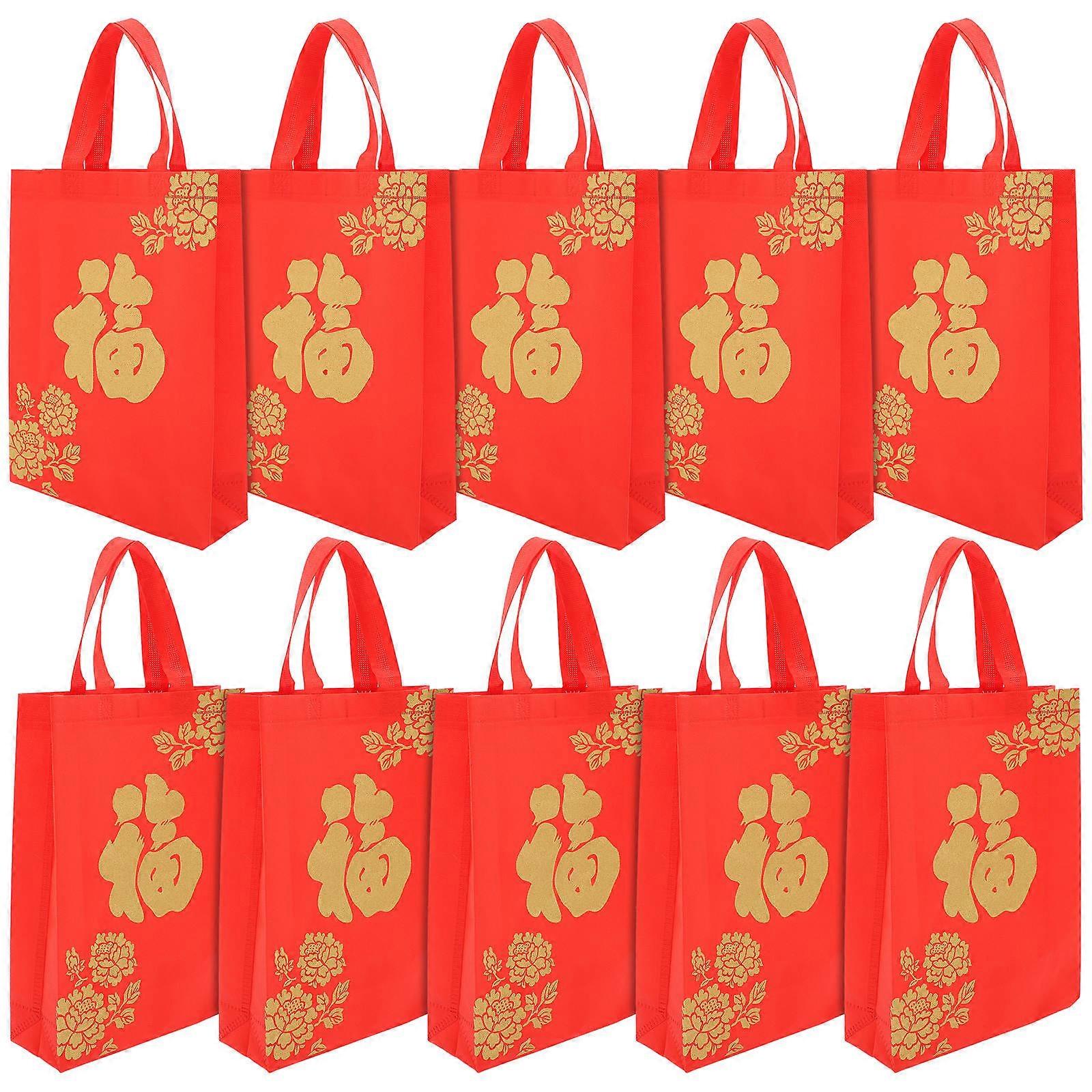 Chinese New Year Gift Bag Durable Non-Woven for Storage 20Pcs Red