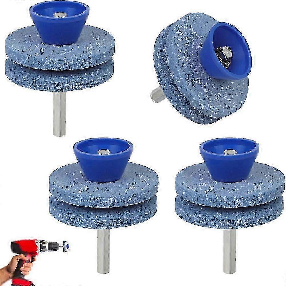 4pcs Lawn Mower Blade Sharpeners, Double Layer Grindstone Lawn Tool Sharpener Adjustable Lawnmower Blade Sharpener Tool for Any Power Drill and Hand D