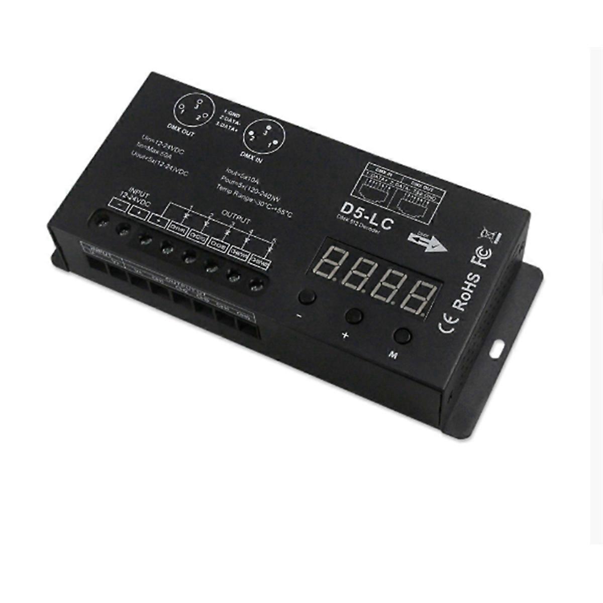 High Power DMX512 Led Controller 5CH 10A/CH DMX512 Decoder Dimmer Driver DC12V-24V MAX 1200W for Le