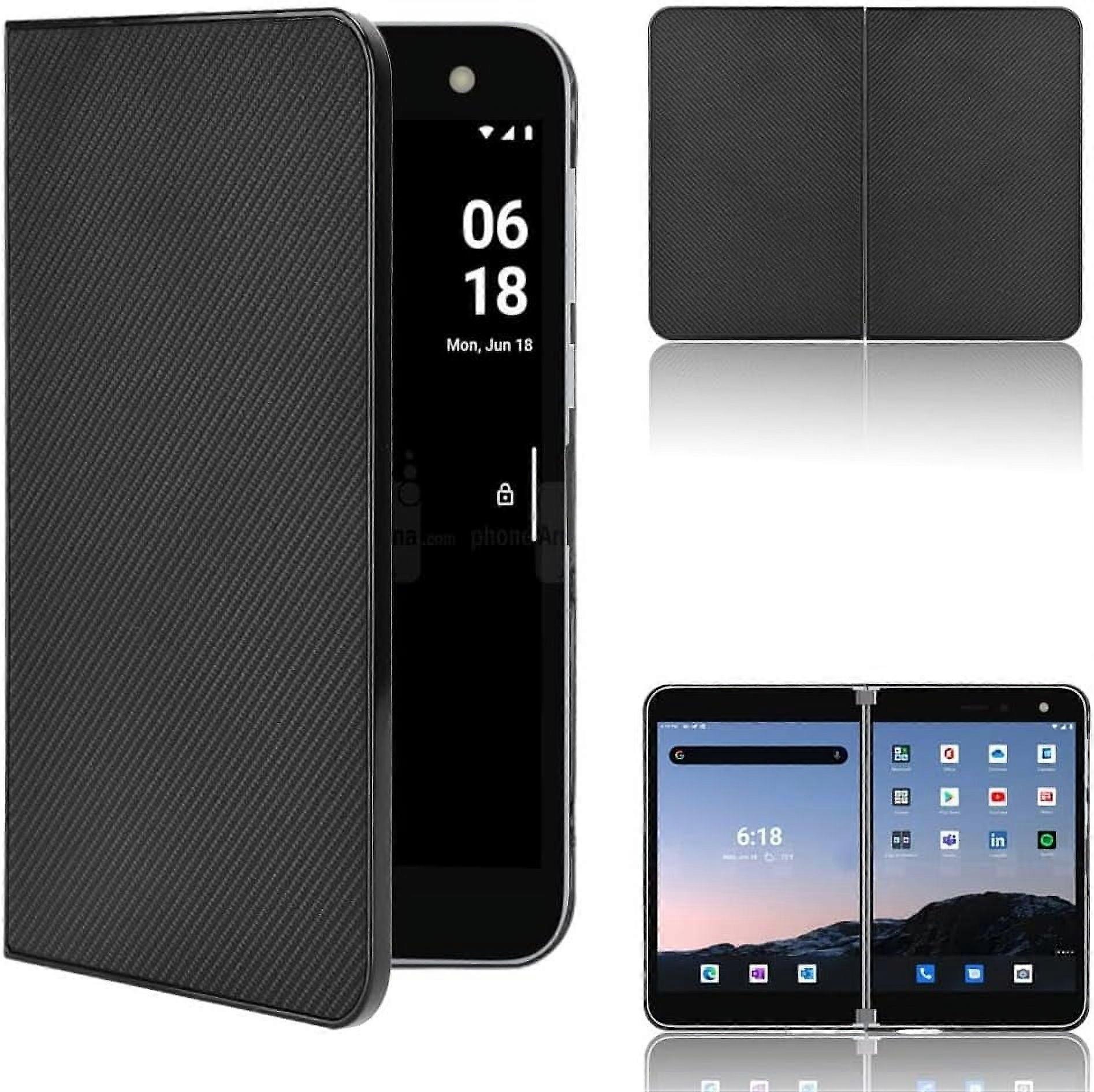 Smartphone Flip Case Compatible with Microsoft Surface Duo, Ultra-Thin Leather Shockproof PC+PU Case - Black