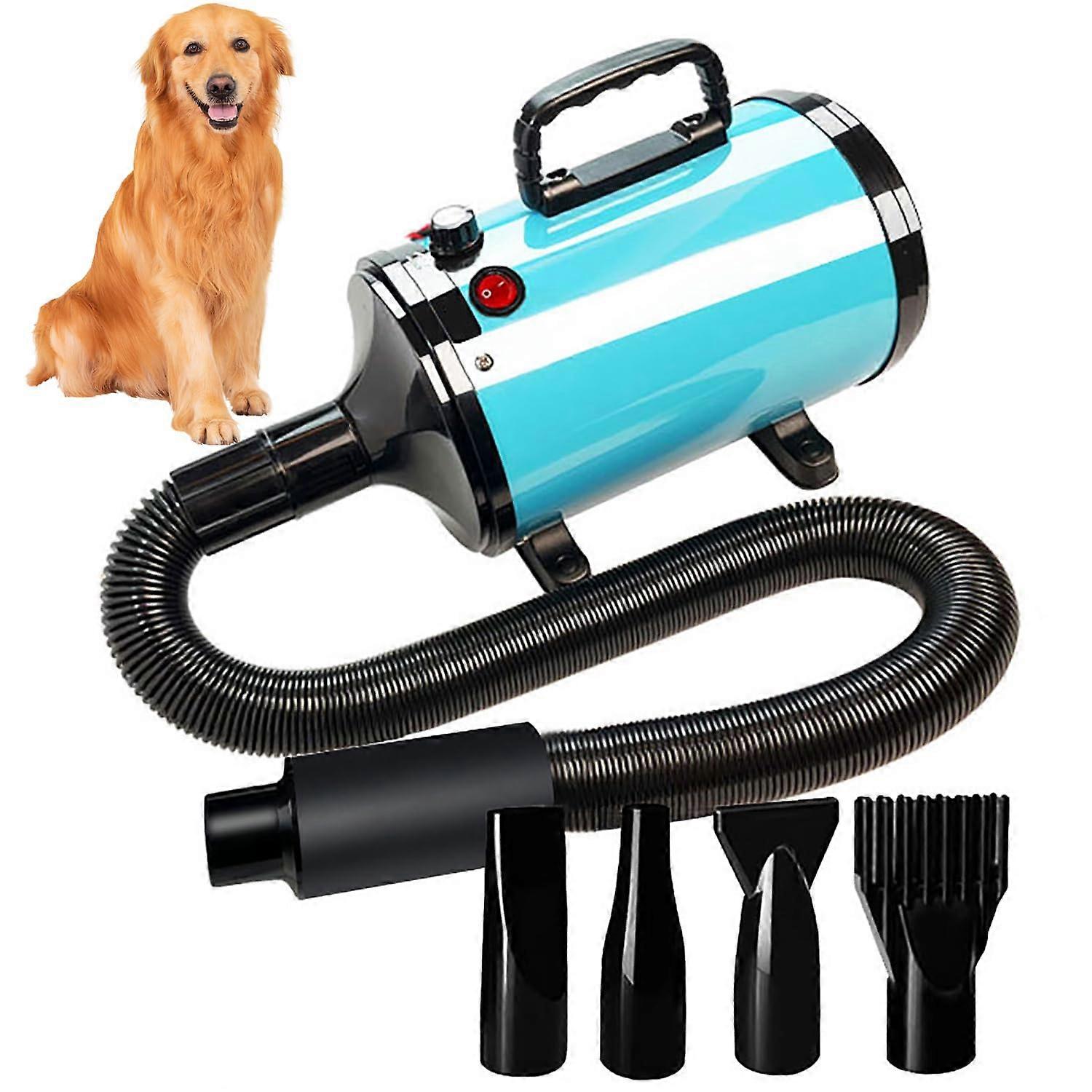 Velocity Pet Grooming Dryer With Adjustable Temperature And Speed For Dogs And Cats Home Use Quiet 4 Nozzles Blue