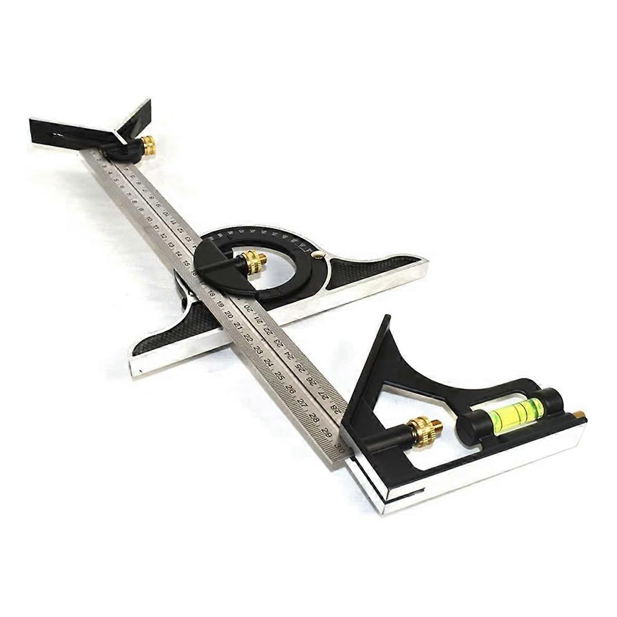 Square Ruler Set Kit 300mm (12inch) Adjustable Engineers Combination Try None Right Angle Ruler with Spirit Level