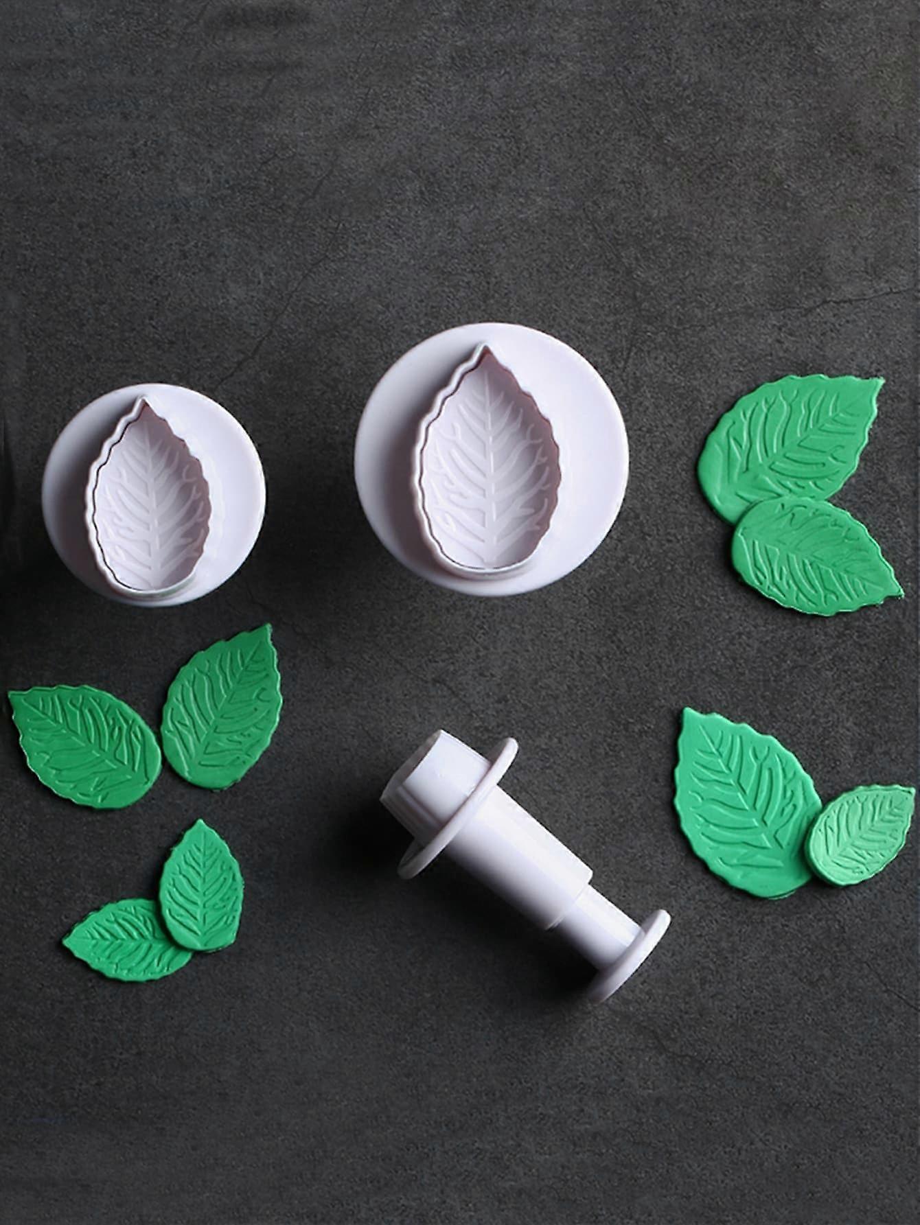 3pcs Leaf Design Cookie Stamp, Simple White Plastic Cookie Cutter Stamp For Baking