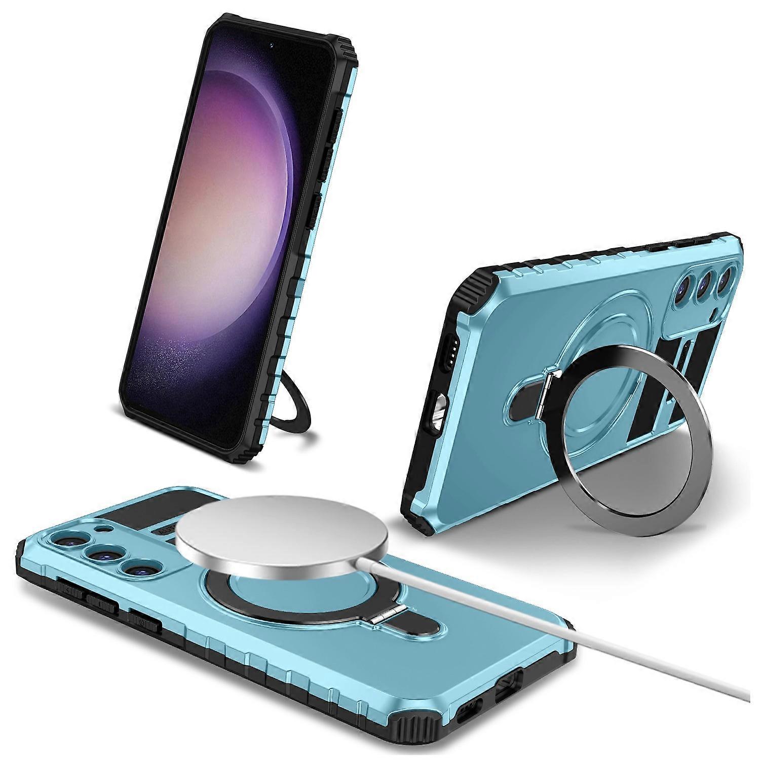 Coque pour Samsung Galaxy S23 compatible avec béquille MagSafe en PC et TPU - Bleu ciel