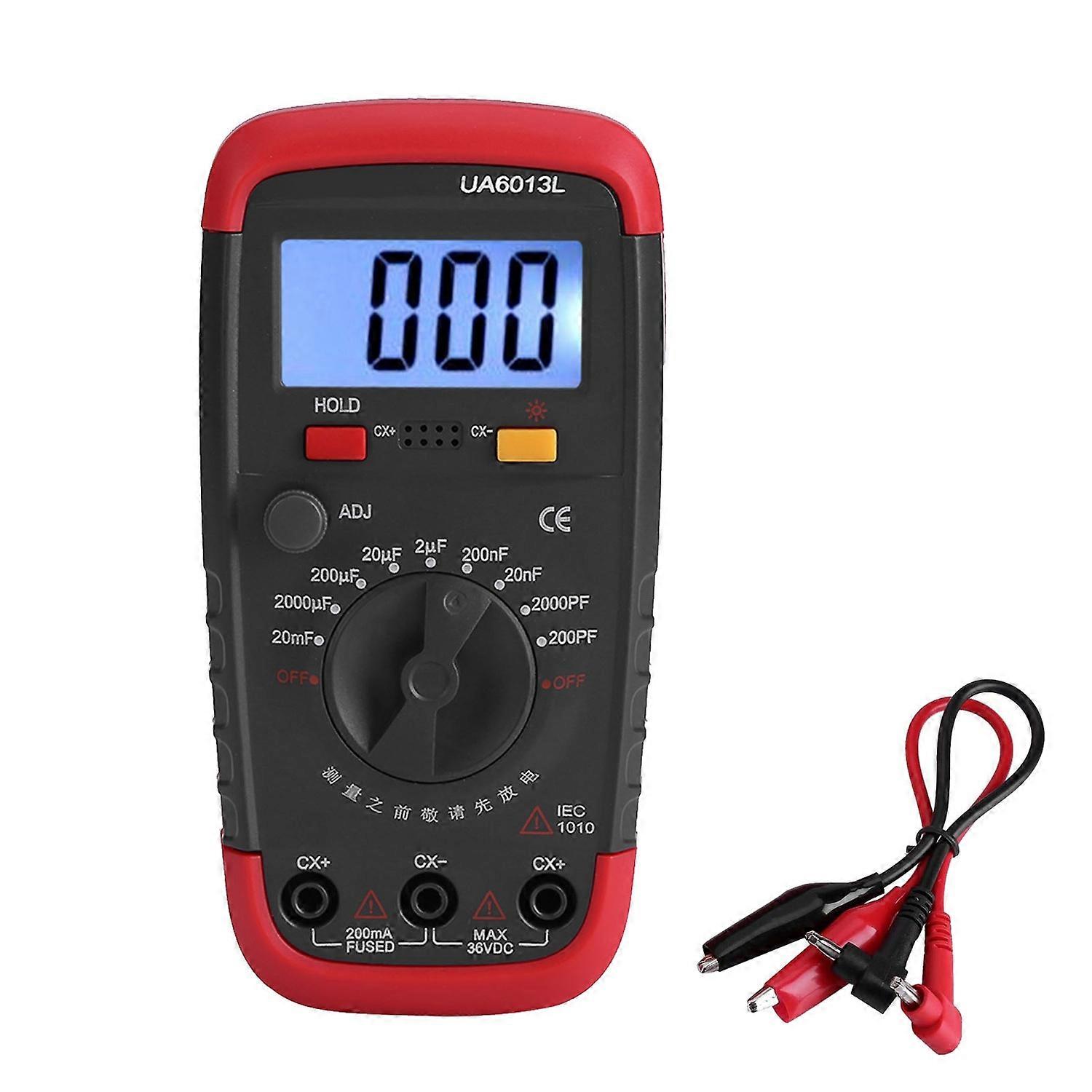 Description:
The digital capacitance meter 6013L is a novel handheld LCD display capacitive table th